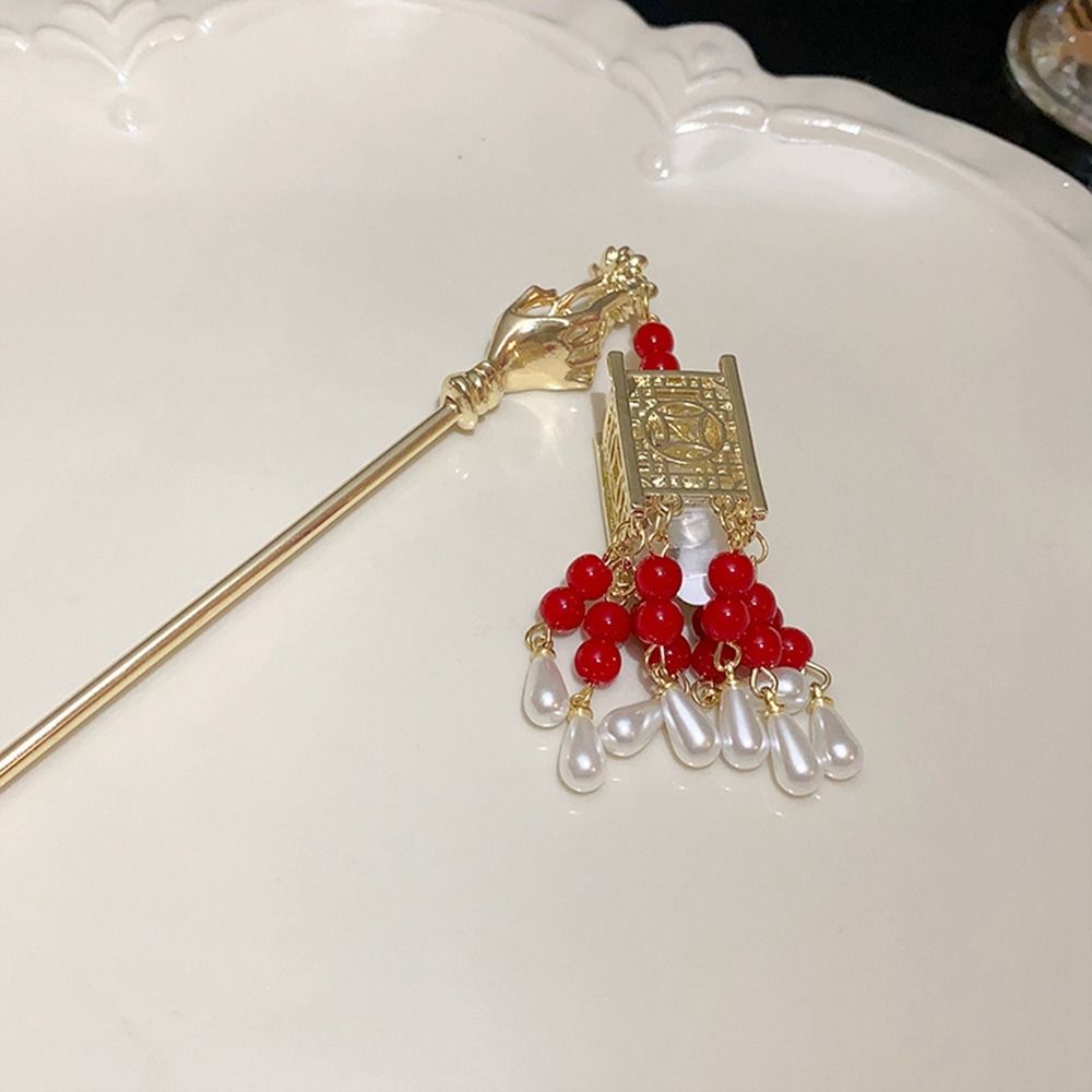 LED Light Lantern Tassel Hair Stick Copper Coin Glowing Lantern Hairpin   Hair Sticks for Long Hair