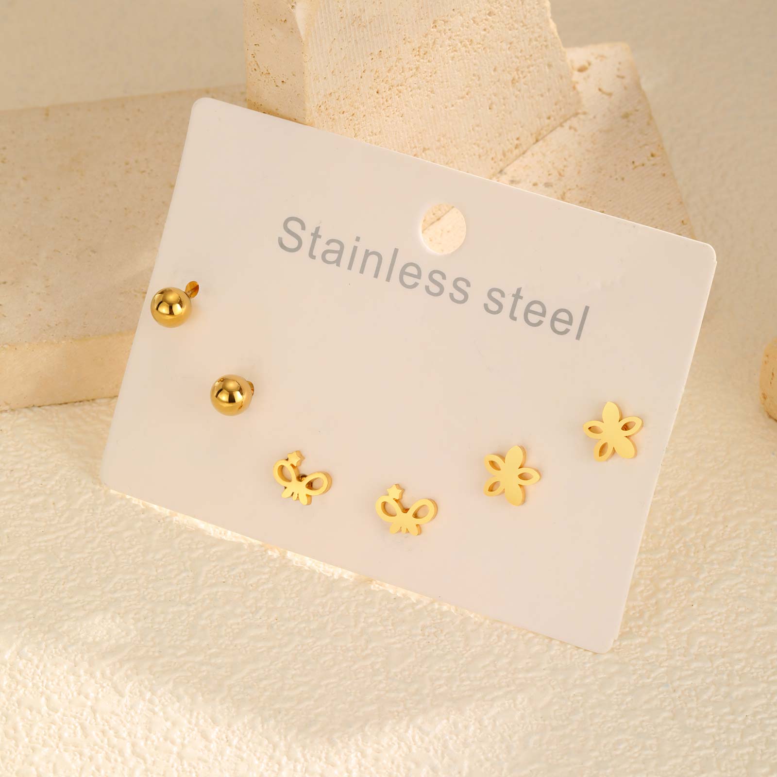 

Three-piece Set of Earrings for Women, Hollow Bowknot Flower Heart Stainless Steel Stud Earrings Set Wholesale Jewelry Gift