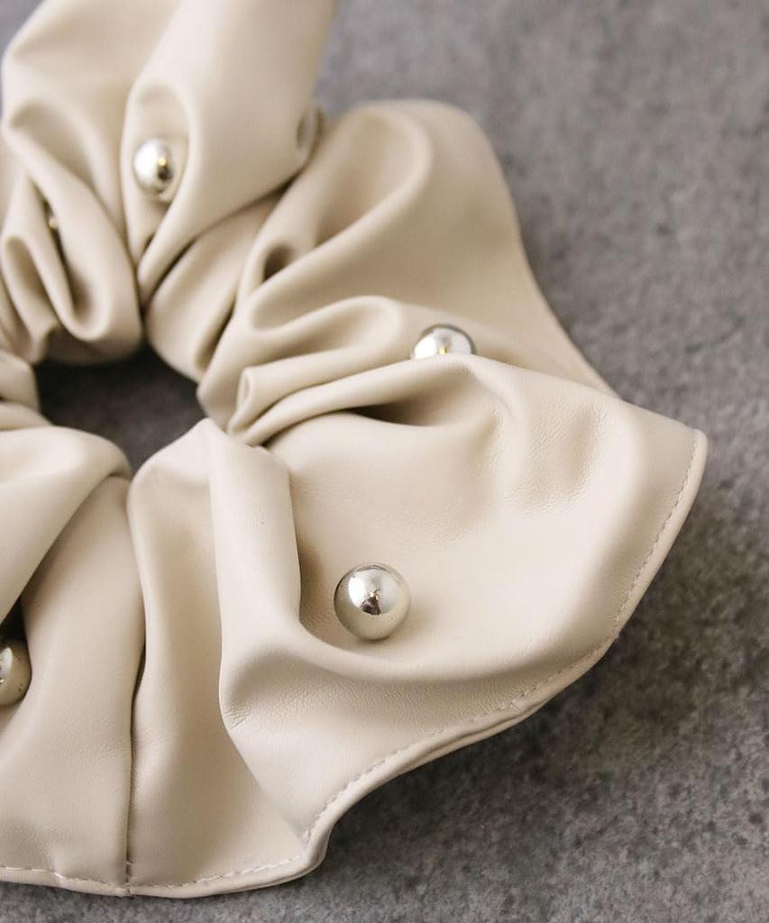 VINGTAINE Faux Leather Scrunchie with Metal Simple Hair and Casual for Adults Ball, Voluminous, Accessory, Cute, Stylish, (HS-197-IV)