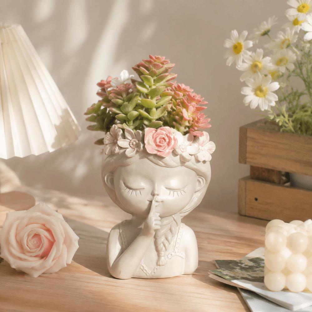 Resin Flower Pot Home Decor Desktop Ornaments Creative Girl Shape Flowerpot DIY Handmade