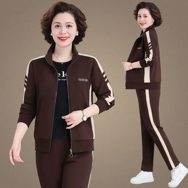 Women's Loose Fit Tracksuit Long Sleeve Stand Collar Jacket Straight Leg Pants Casual Matching Two Piece Set