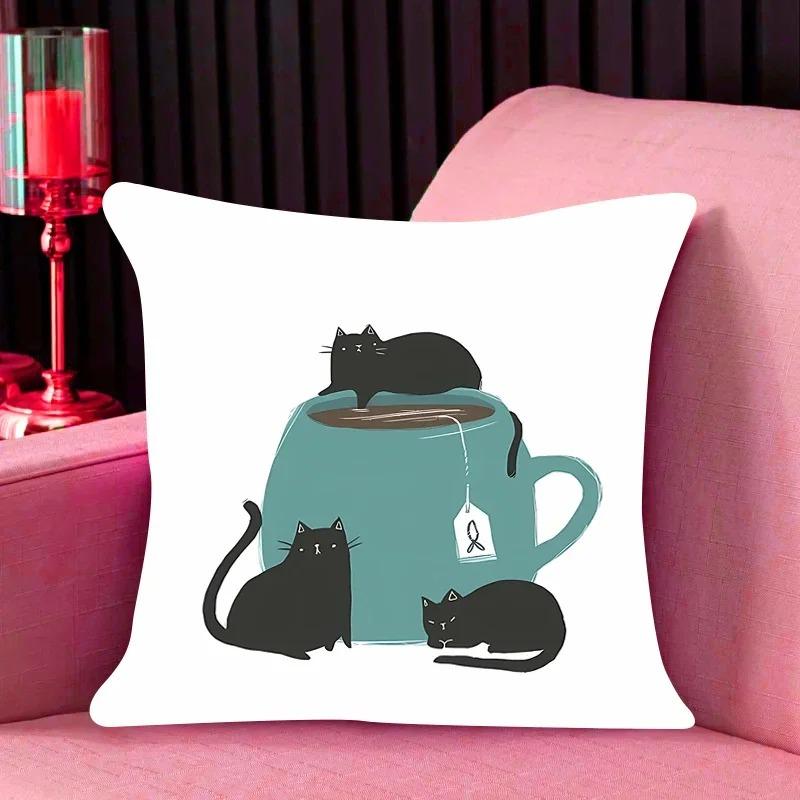 Cat Print Decorative Pillow Cover Car Sofa Square Cushion Pillow Cover
