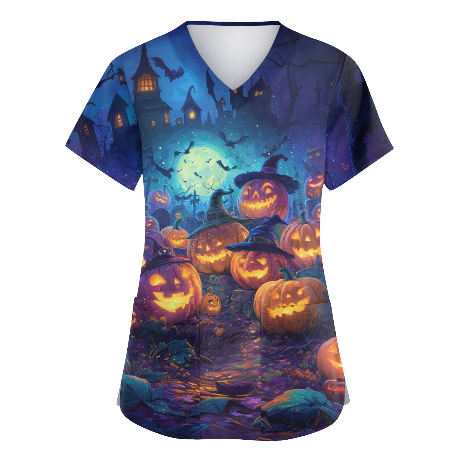 

Женская мода V-образный вырез короткий рукав комбинезон с карманами принт топы одежда S