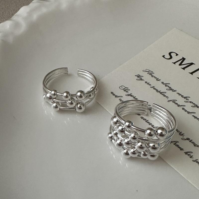 925 Silver Rings For Women Geometric Fine Jewelry Finger Adjustable Geometric Ball Ring For Party Birthday Gift