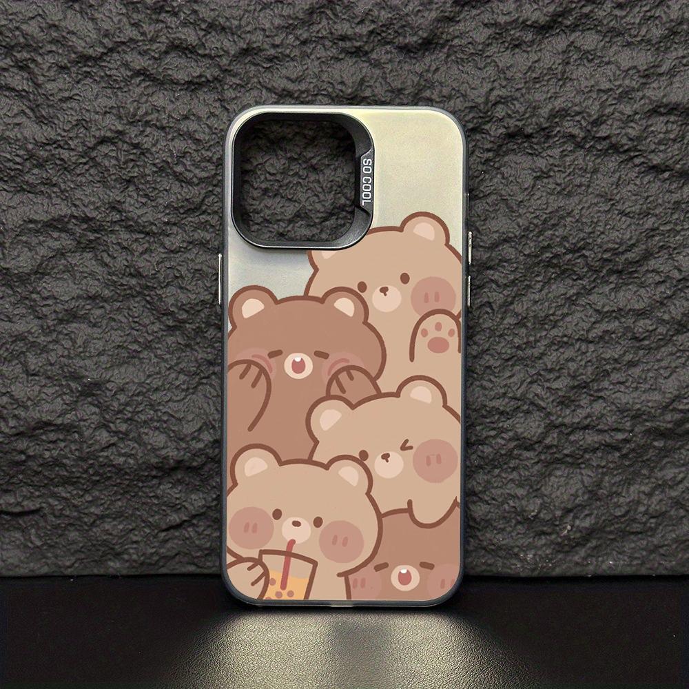 Teddy Cute bear cartoon pattern Phone Case Magnetic IMD Colorful Silver case for iPhone 17 16 15 14 13 12 Pro Max