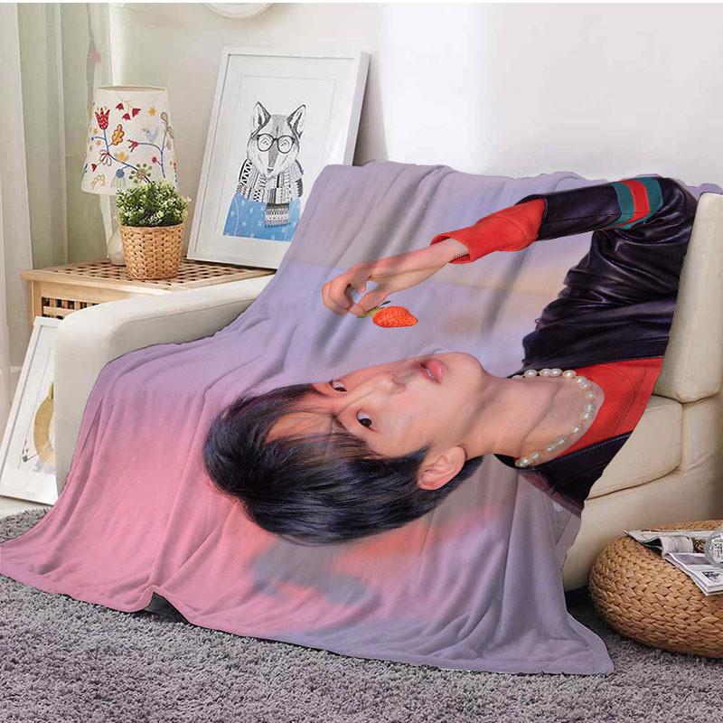 Bts Character Print Coral Fleece Sofa Air Conditioning Blanket Sofa Decoration