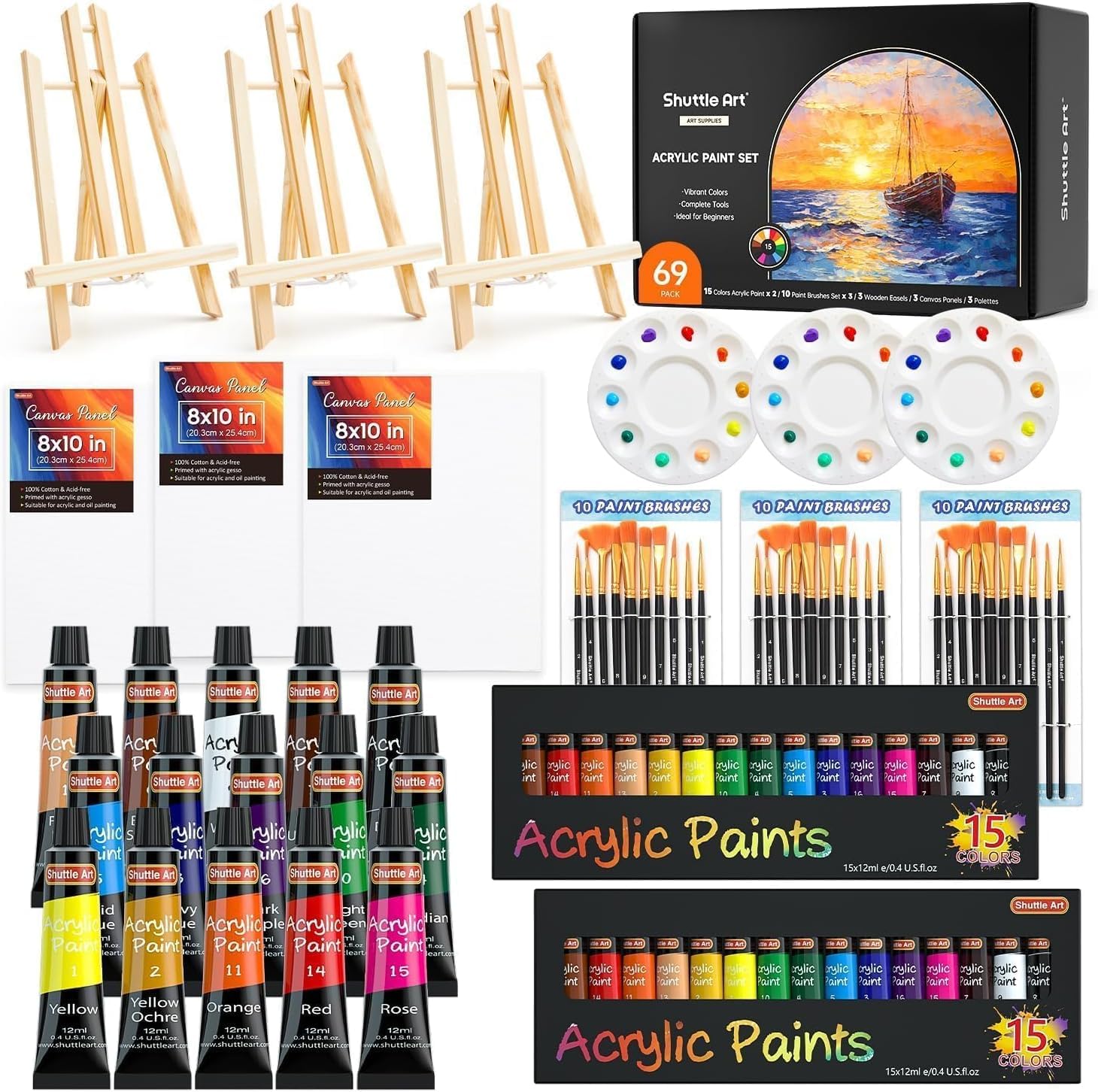 

Shuttle Art Acrylic Set with 15 Includes Wooden Canvas and and Perfect for and Tole Suitable for and Perfect for and Paints, 69-Piece Colors, Easel,