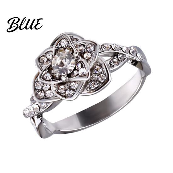 Exquisite Flower Ring Women Rose Cubic Zirconia Hypoallergenic Alloy Sparkling