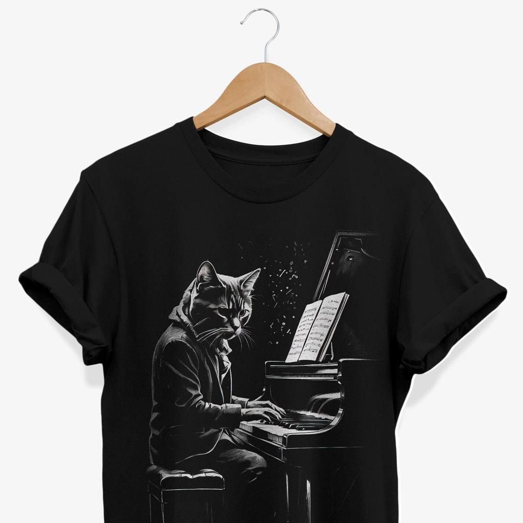 Cat Playing Piano T-Shirt: Music Lover Gift
