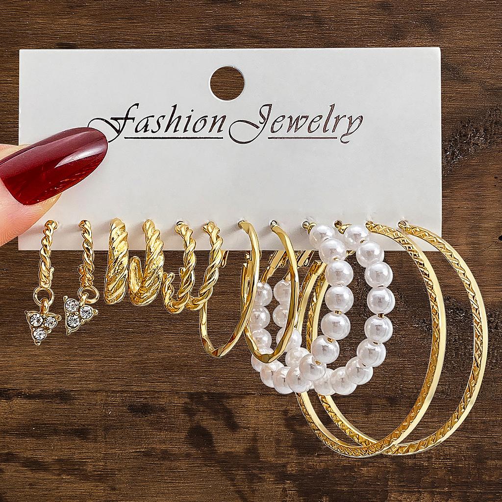 10Pcs Vintage Geometric Gold Metal Earrings Set for Women Punk Pearl Creative Drop Earring Atmospheric Metal Jewelry