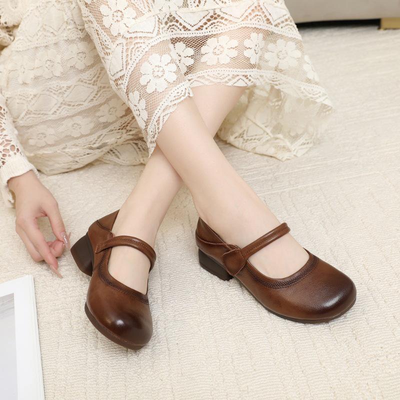 

Женские дышащие туфли слипоны из натуральной кожи на низком каблуке, осень 2025 - Мягкая подошва, дизайн ноги не устают 36 темно-коричневого