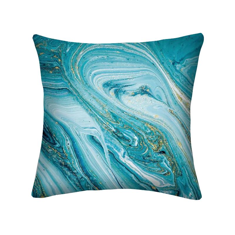 Niebieska Marmurowa Poszewka na Poduszkę 45x45cm Wzór Skały Morskiej Kwadratowa Sofa Poduszka Kwadratowa Abstrakcyjny Liść