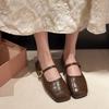Women's Retro Mary Jane Shoes Spring New Square Toe Low Heel Buttoned Fashion Flats