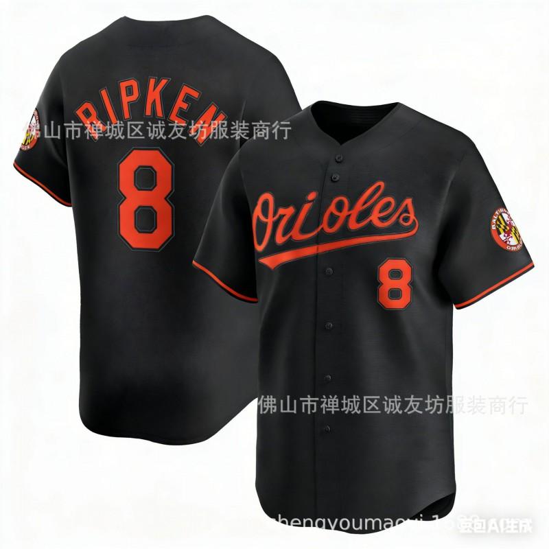 Baltimore Orioles 8 Cal Ripken Jr. Maglia da Baseball Ricamata Unisex Abbigliamento per Fan Leggera Miscela di Cotone