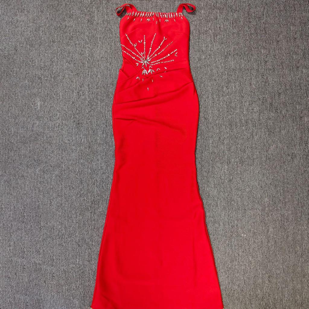 Elegant Rhinestone Slim Fit Evening Dress - European & American Style