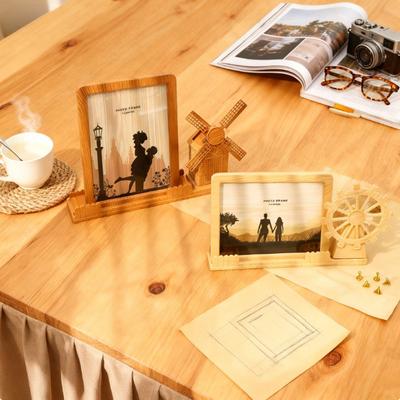 7-inch Windmill Ferris Wheel Photo Frame Desktop Pen Holder Imitation Wood Grain Home Decoration Desktop Ornaments Holiday Gifts
