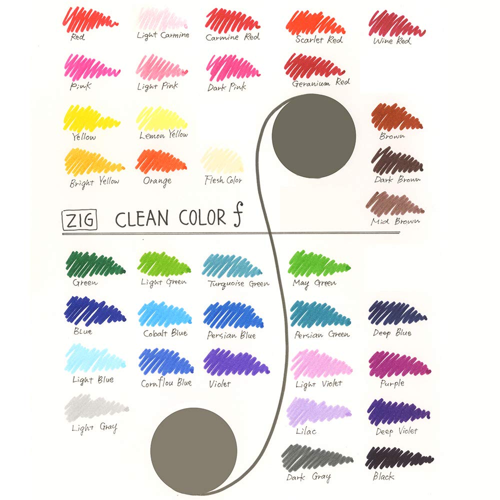 Kuretake Pen ZIG Clean Color F 36 Colors Water-Based TCS-6000T/36V