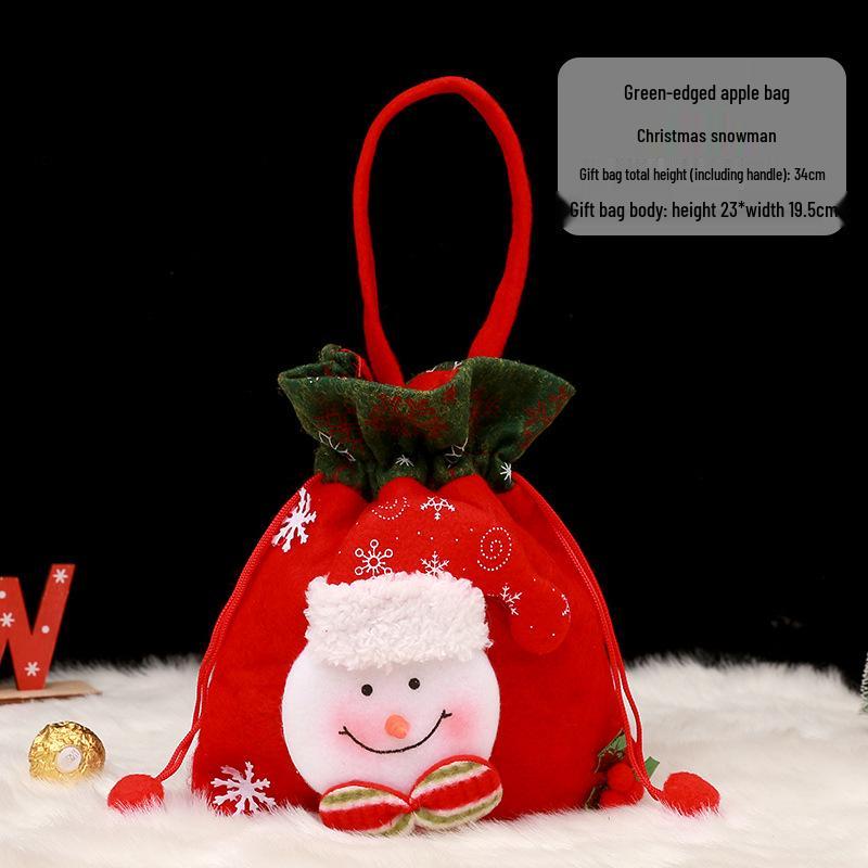 Cross-border Christmas Flannel Apple Drawstring Gift Bag with Bow - Cartoon Candy Bag for Kids