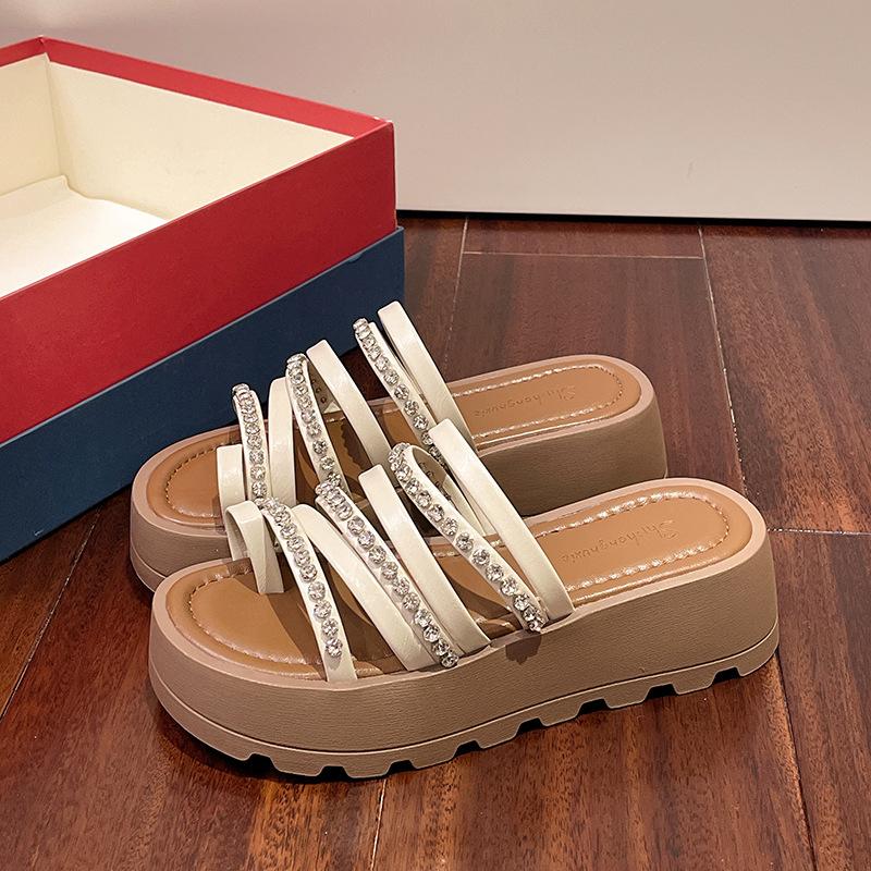 

Fashion tribal rhinestone slippers women s summer wear 2025 new fairy style with skirt one-word open-toe sandals 40