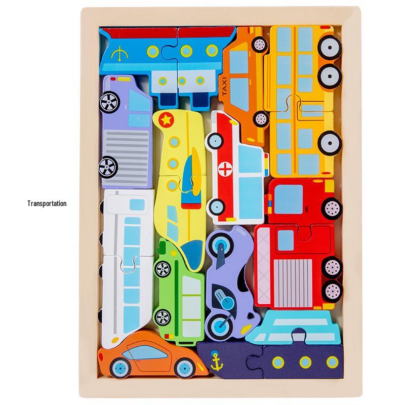 3D Cartoon Puzzle: Large Wooden Building Blocks for Kids 3-6