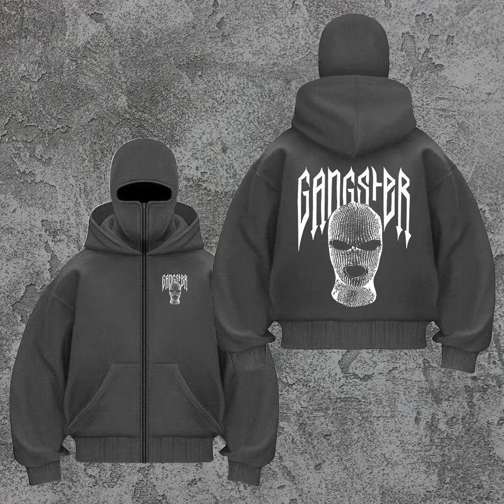 

Осень/Зима Уличный Худи Черный Ниндзя Унисекс Двойной Капюшон Маска Молния Толстовка Куртка XXXL