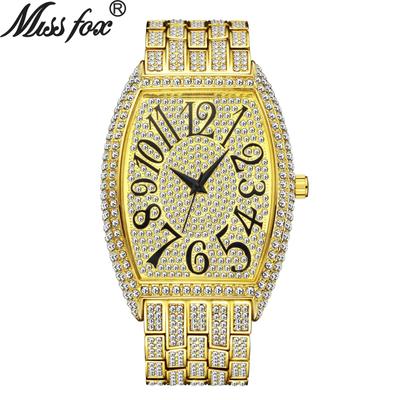 MISSFOX Watch Fashion Diamond Tonneau Full Diamond Large Dial Quartz Men's Watch
