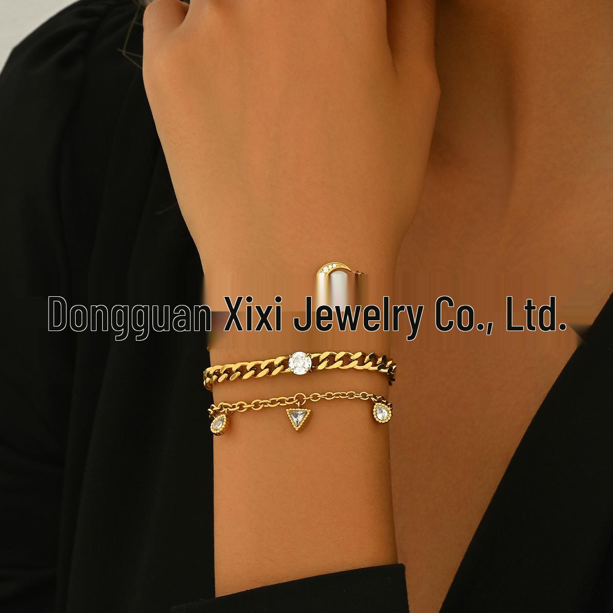 Elegant European-Style Titanium Steel Bracelet with Water Drop Zirconia for Women - Fashionably Simple and Colorfast Jewelry