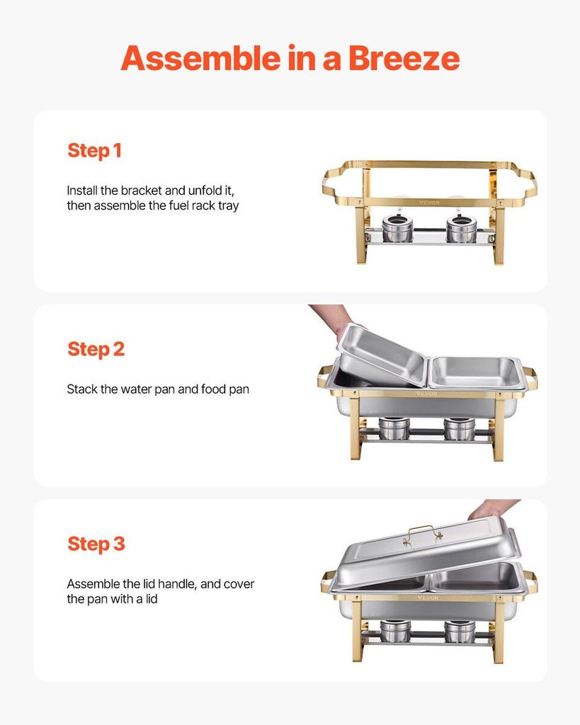 8 Qt 4 Pack Rectangle Chafing Dish Buffet Set Full-Size & Half-Size Pans