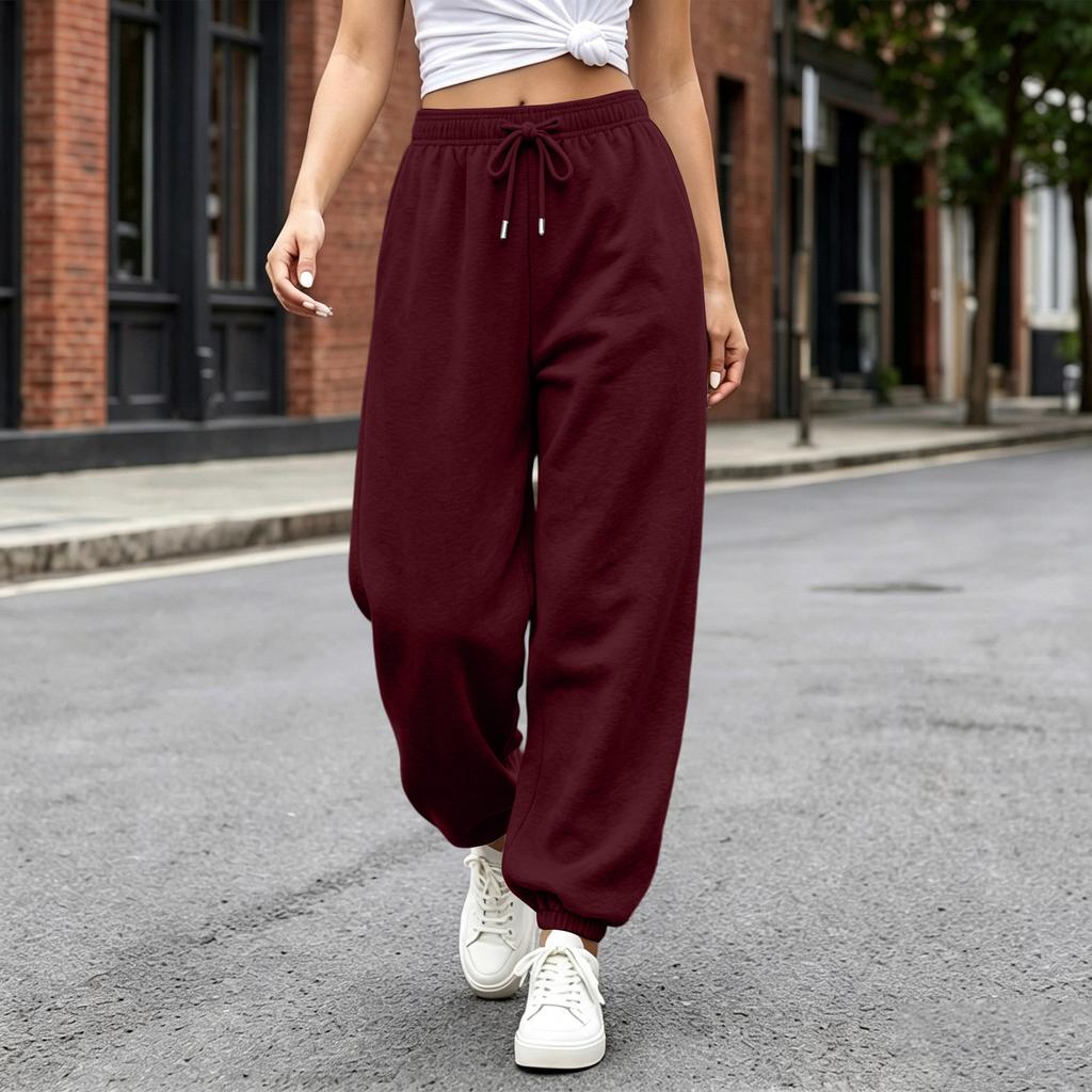 Pantalones Casuales para Mujer con Dobladillo, Ajuste Holgado, Pantalones de Chándal de Color