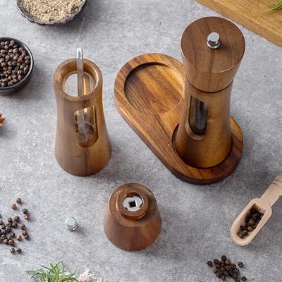 Salt Grinder Wooden With Ceramic Rotor Spoon Salt And Pepper Mill Manual Tool Set For Seasoning Home Kitchen Restaurant Camping