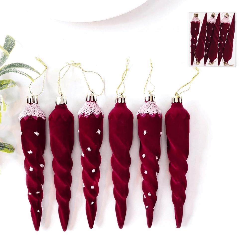4/6PCS Hexagram Velvet Christmas Ball Set Exquisite Long Finial Hanging Ornaments New Year