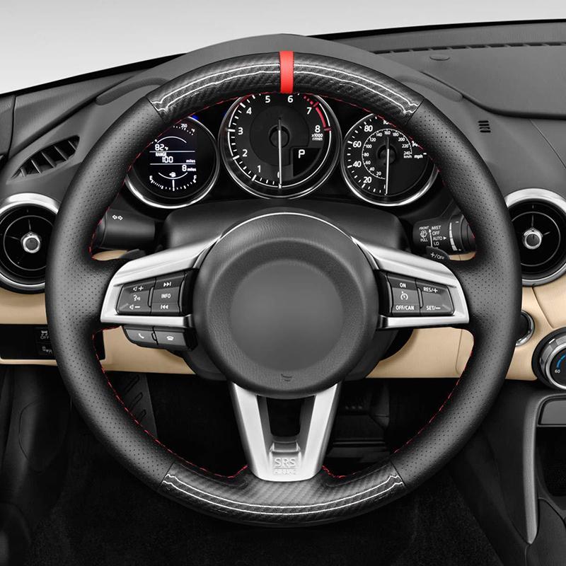 Car Steering Wheel Cover For Mazda MX-5 Ized Hand Sewn Diy Black  Leather Automobiles Interior Accessory Decoration