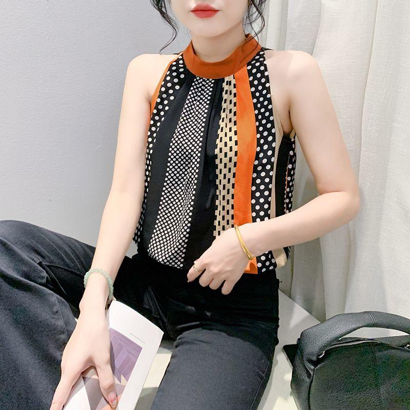 

Летний чистый темперамент, милый топ-жилет с халтером, женский дизайн, модный, в горошек, без рукавов, с открытыми плечами XXXL оранжевый