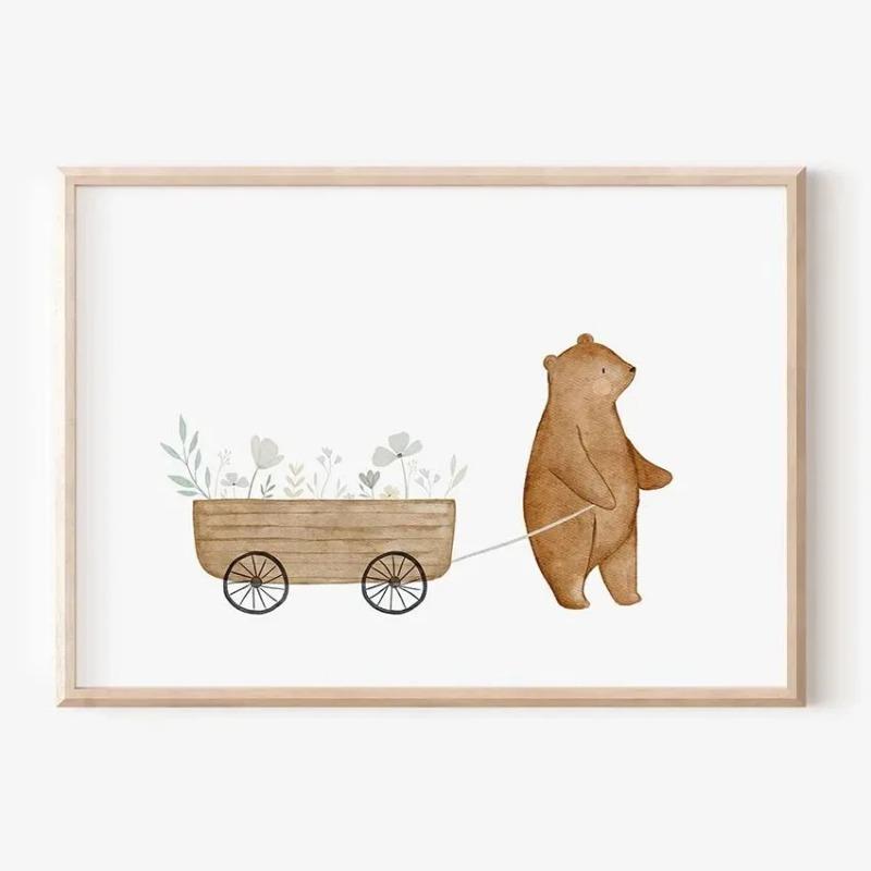 Boho Cartoon Farm Animals Wall Art Canvas Painting Rabbit Bear Bee Flower Posters and Prints Pictures for Baby Kids Room Decor