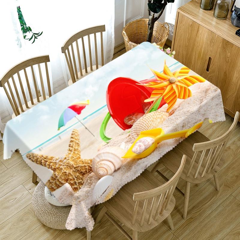 Starfish Seascape Pattern Sunny Beach Tablecloth Thicken Cotton Rectangular Round Table Cloth For Wedding Picnic Party