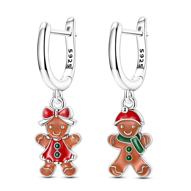 Red Series Original 925 Sterling Silver Snowflake Christmas Hoop Earrings For Women Wedding Christmas Festive Jewelry Gift