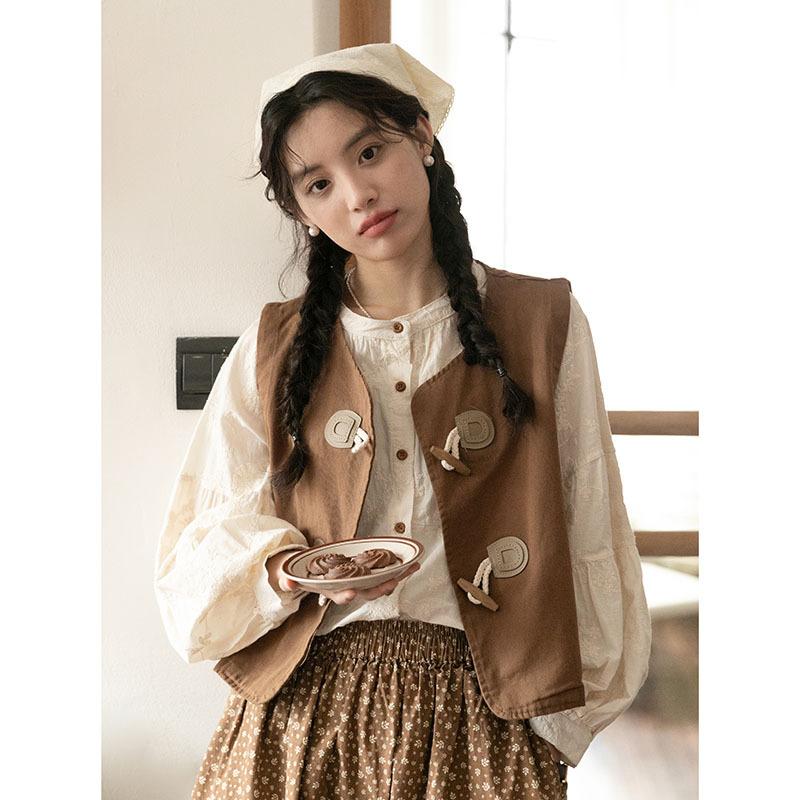 

Весенний литературный жилет с роговой пуговицей, женский, маленький, в ретро-стиле, многослойный, жилет-кардиган L