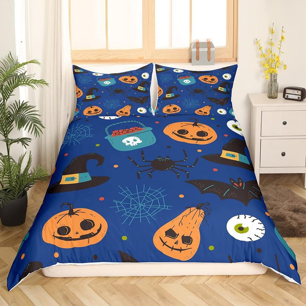 Digital Printing Three-Piece Kit Quilt Cover Pillowcase Cute Ghost Pumpkin Lantern Bedding