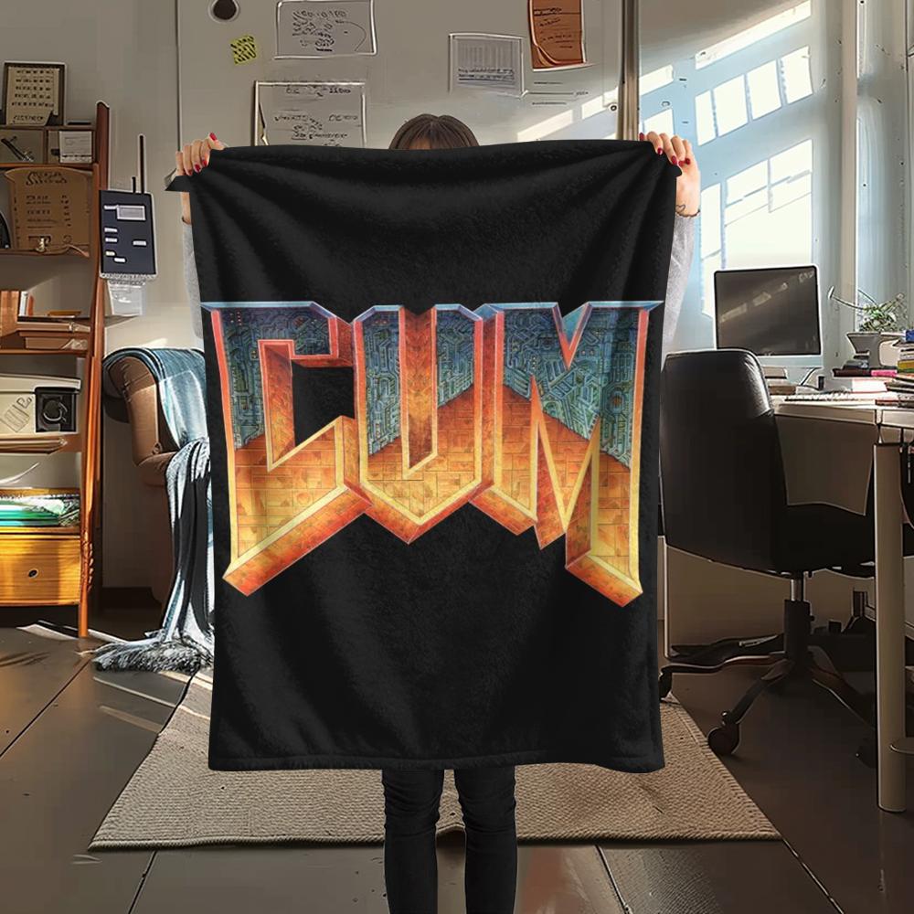 1PC Doom Print Flannel Blanket, High quality Comfortable for All Seasons, Home Decor, Warmth and Comfort, Perfect for Christmas Gifts