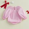 Toddler Baby Girl Smocked Romper Bow Embroidery Round Neck Long Sleeve Bubble Jumpsuit 