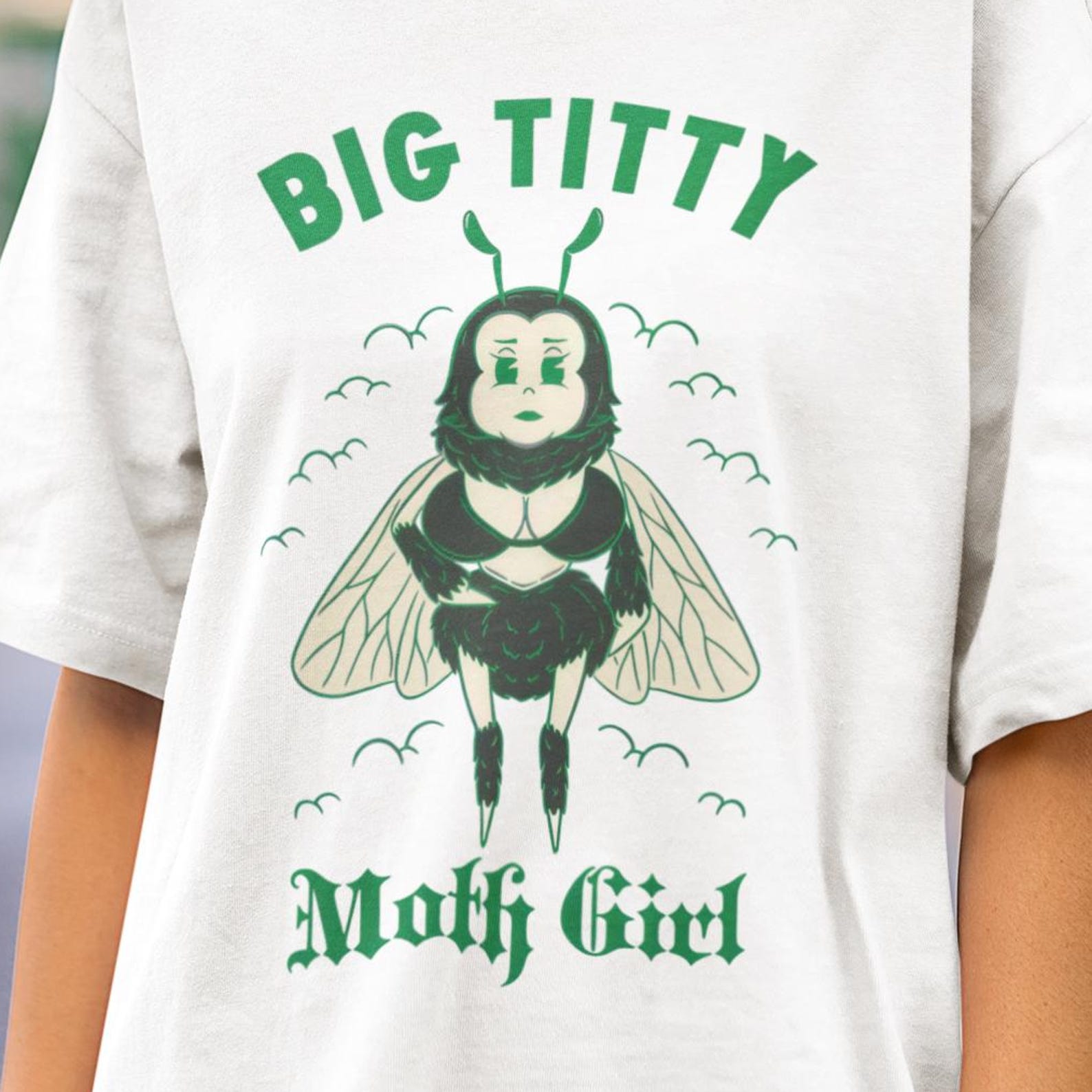 Big Titty Moth Girl Tshirt, Goth Girls Shirt, gothic girl tee, dark goth shirt, funny moth tee, goth girl graphic tee, grunge goth shirt L