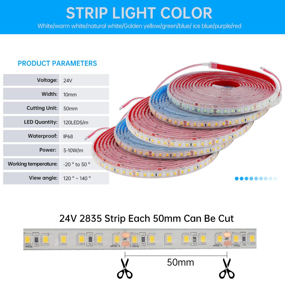 IP68 Waterproof LED Strip Lights 24V 2835 120Leds/m Warm Natural White Red Green Blue Flexible Lus Led Tape Underwater Decor