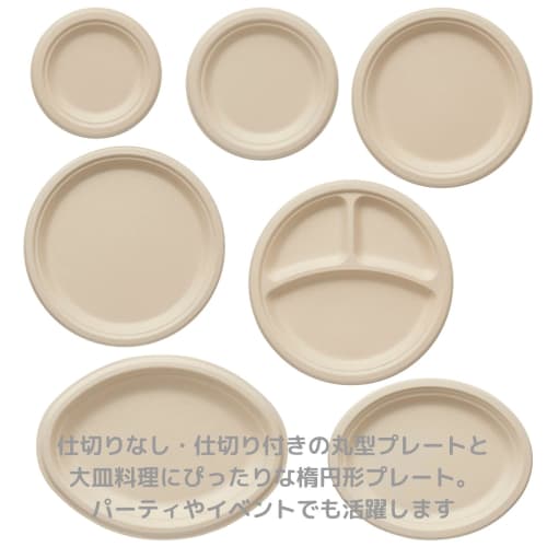 Shimojima Heiko Eco Bamboo Paper Plates with Dividers, BPY-25, 20-Pack, 004491018