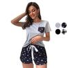Summer Pajamas for Women Sleeping Suit Round Neck Short Sleeves Shirt and Shorts Set Heart Printed Plaid Comfy Thin Night Sleep Home Casual Wear