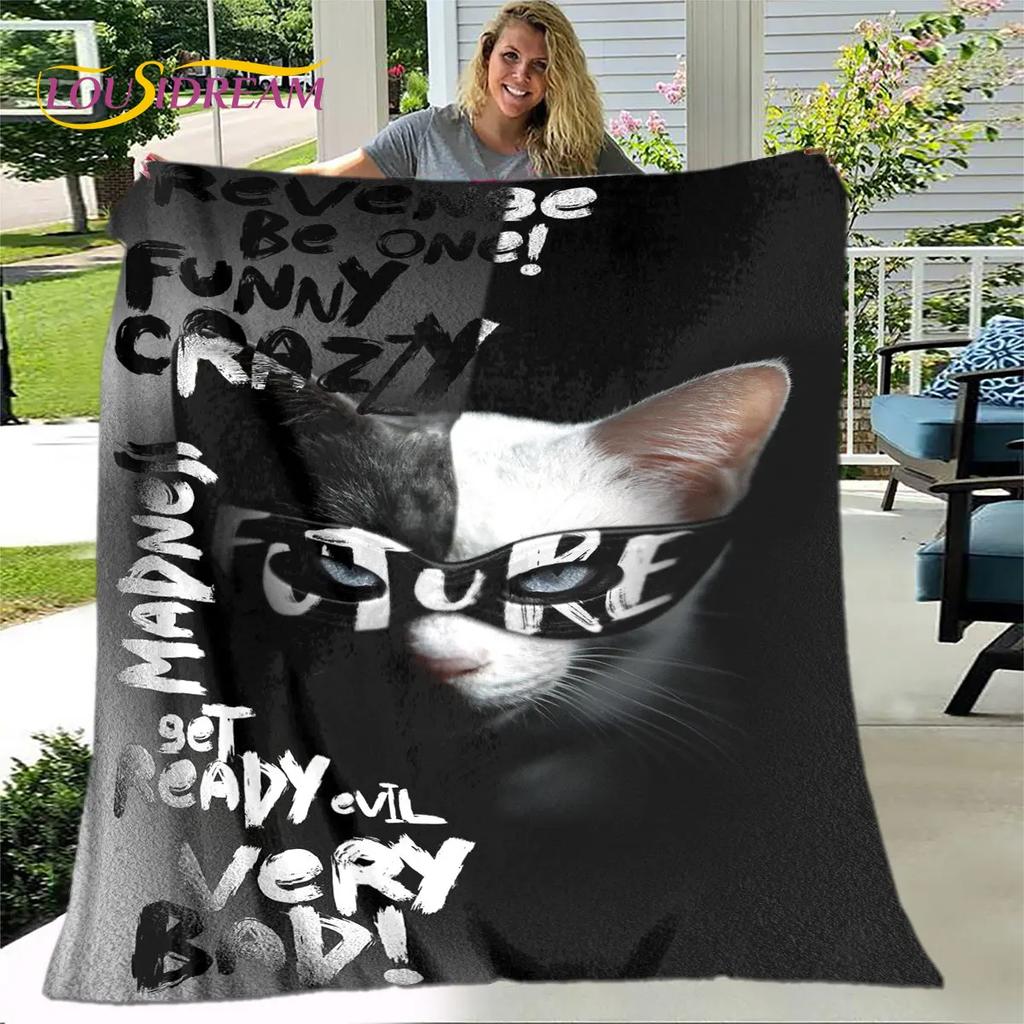 3D Cartoon Cute Gothic Cat Blanket,Flannel Blanket Throw Blanket,Warm Children's Blanket for Home Living Room Bedroom Beds Sofa