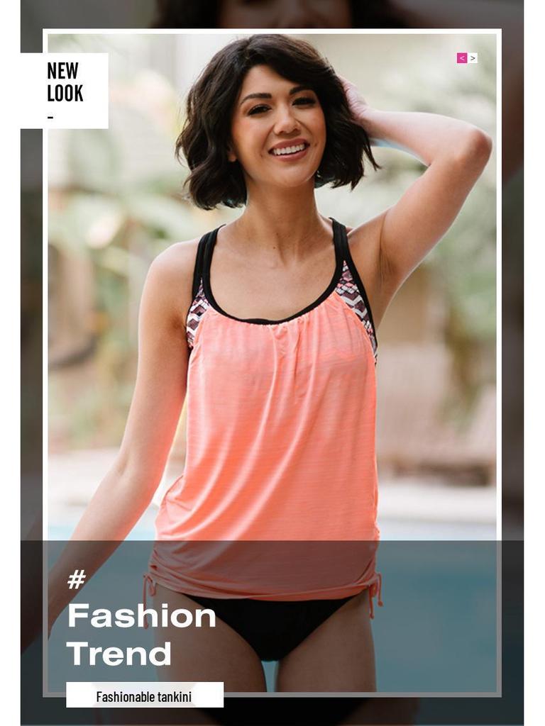 Sleeveless Solid Color Split Tankini - Women's Sexy Summer Beach Swimsuit Set