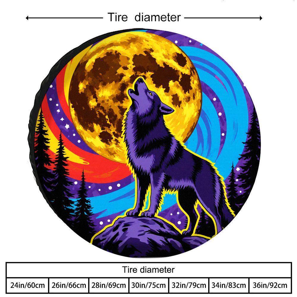 Fit For SUV Truck RV Tire Cover With Wolf Howl Night Print - Heavy-Duty Polyester Spare Wheel Protector, All-Weather Outdoor Car