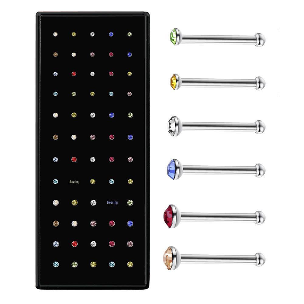 60pcs 1.8mm Stainless Steel Rhinestone Nose Studs & Ear Cartilage Jewelry