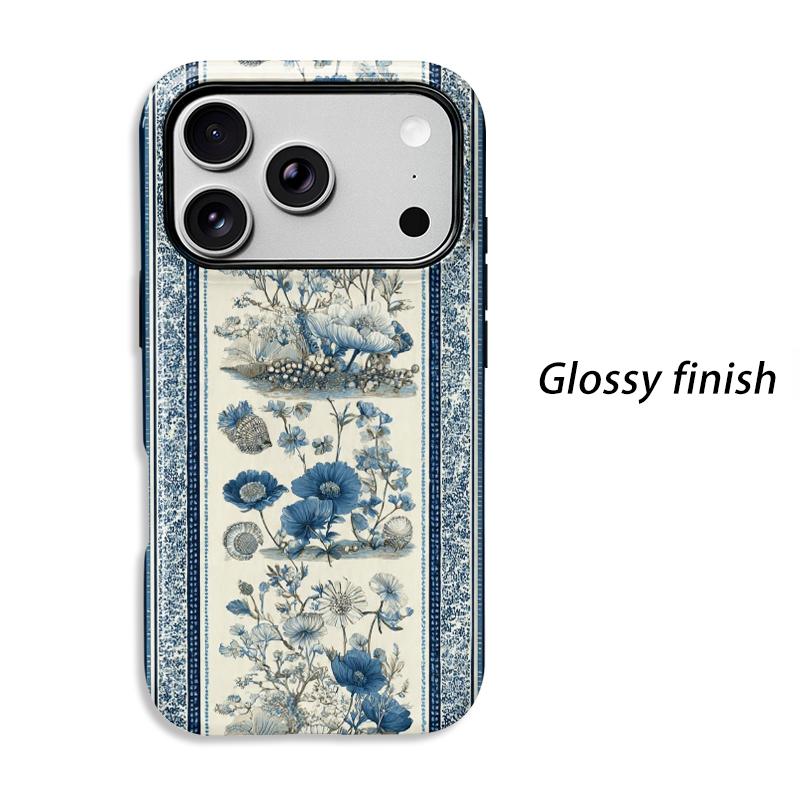 Classic Blue White Border Botanical Art Graphic Film Aesthetic Protective Shockproof Bumper Phone Case For iPhone 13 14 15 16 17 Pro Max Plus