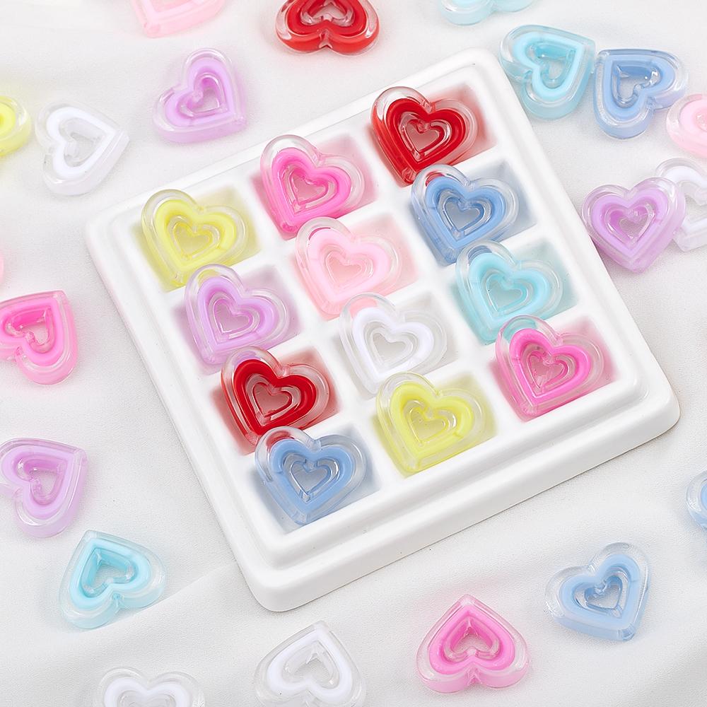 Transparent Multi Color Heart Shape Beads Bracelet Spacer Acrylic Hollow Love Charms Necklace Bracelet DIY Jewelry Accessories